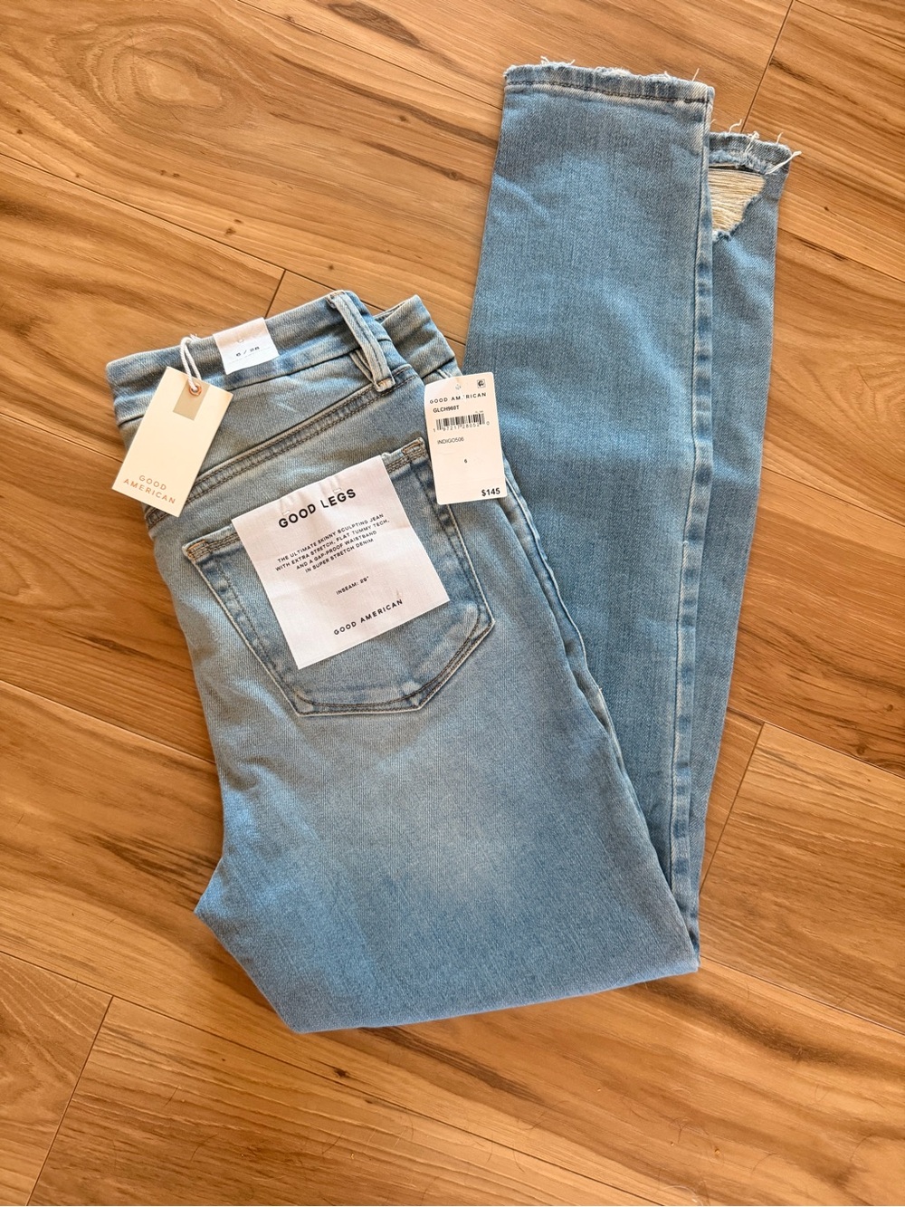Good American Light Blue Skinny Distressed Jeans NWT